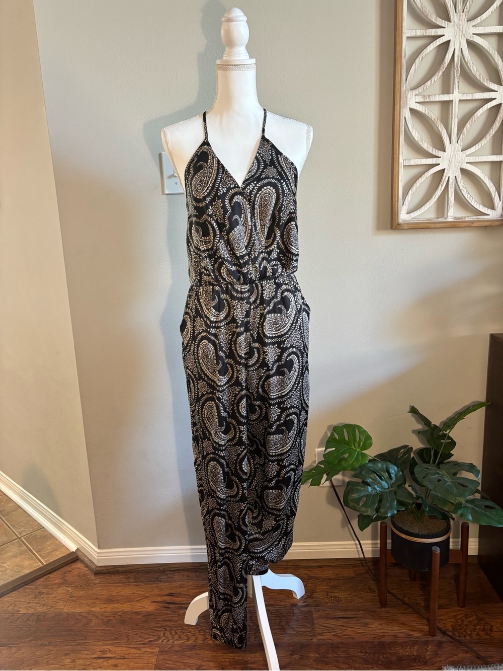 entro Black Paisley Maxi Jumpsuit with V-Neck